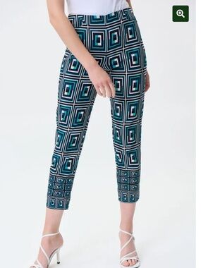 Joseph Ribkoff Plus Size 20 Black and Blue Abstract Print Ankle Pants Stretchy